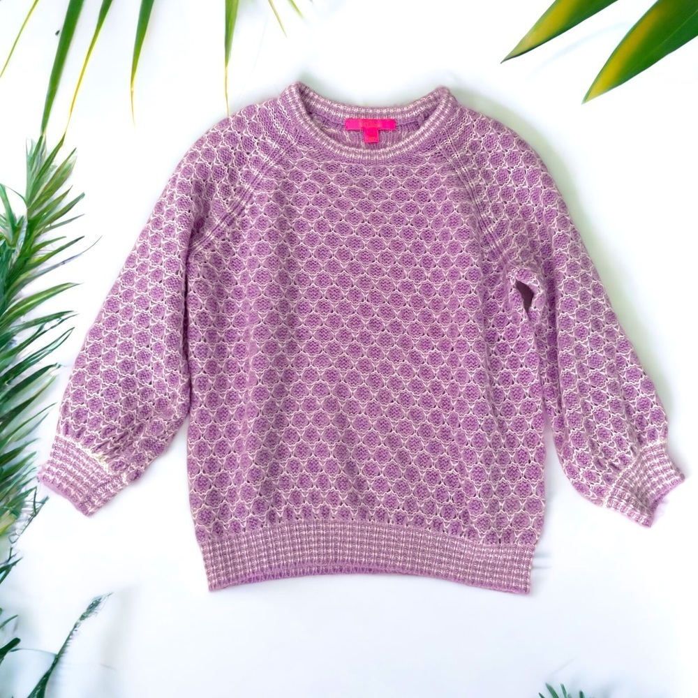 Lilly Pulitzer Corabelle Purple iris honeycomb Puff Sleeve Knit Sweater M Medium